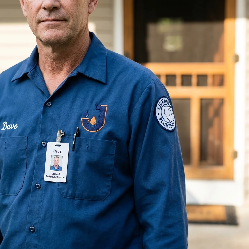 Licensed plumber showing ID badge in Bowling Green, OH
