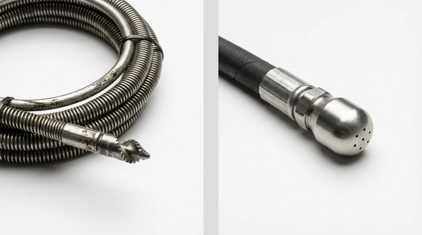 Drain snake cable and hydro jetting nozzle used for drain cleaning in Bowling Green, OH
