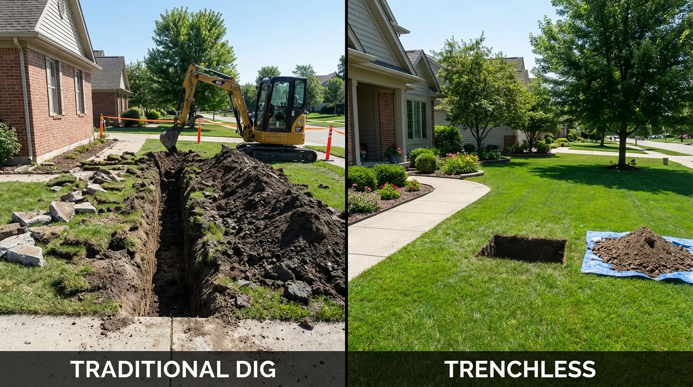 Trenchless sewer repair with minimal yard damage versus traditional excavation in Bowling Green, OH